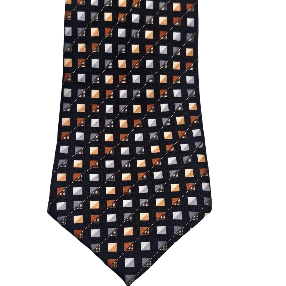 Giorgio Brutini Collezione 100% Silk Tie Black Gray Brown Geometric 3.75" x 57"